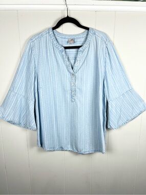 Chico’s Striped Bell Sleeve Women's Top Size 3‎ (XL 16/18) Tencel Lyocell Staple
